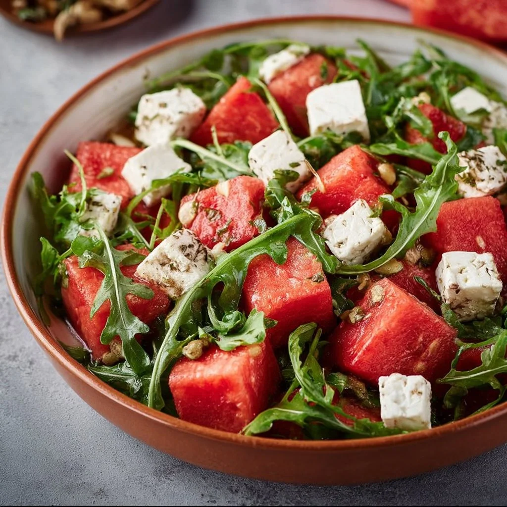 Wassermelonen-Feta-Salat mit Rucola