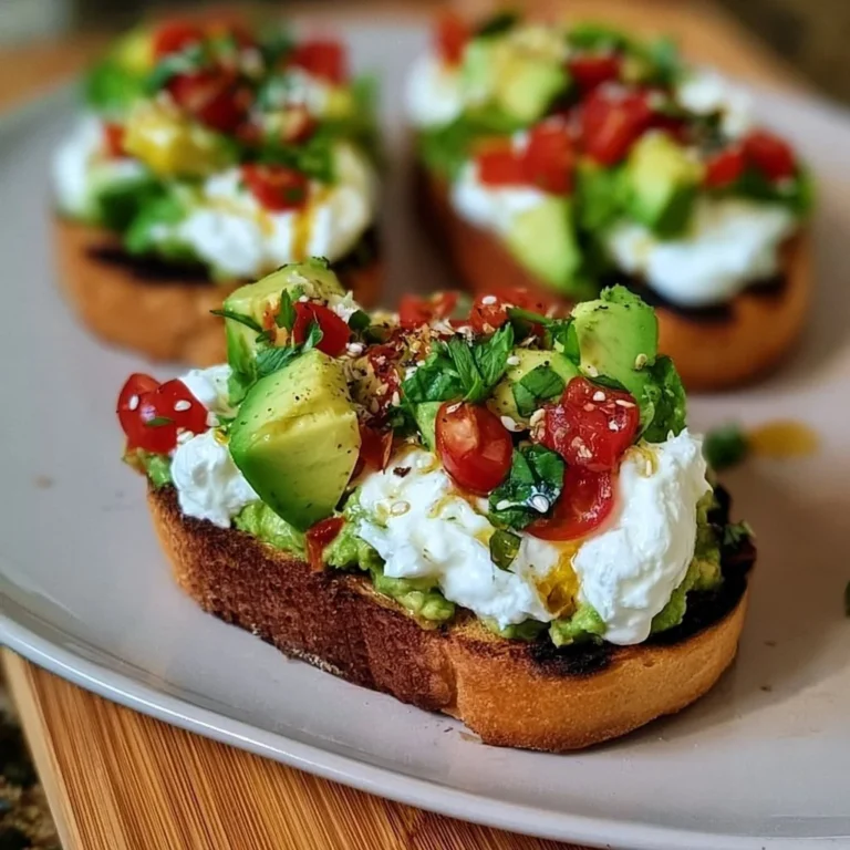 Avocado-Burrata-Bruschetta auf geröstetem Brot mit frischen Kräutern