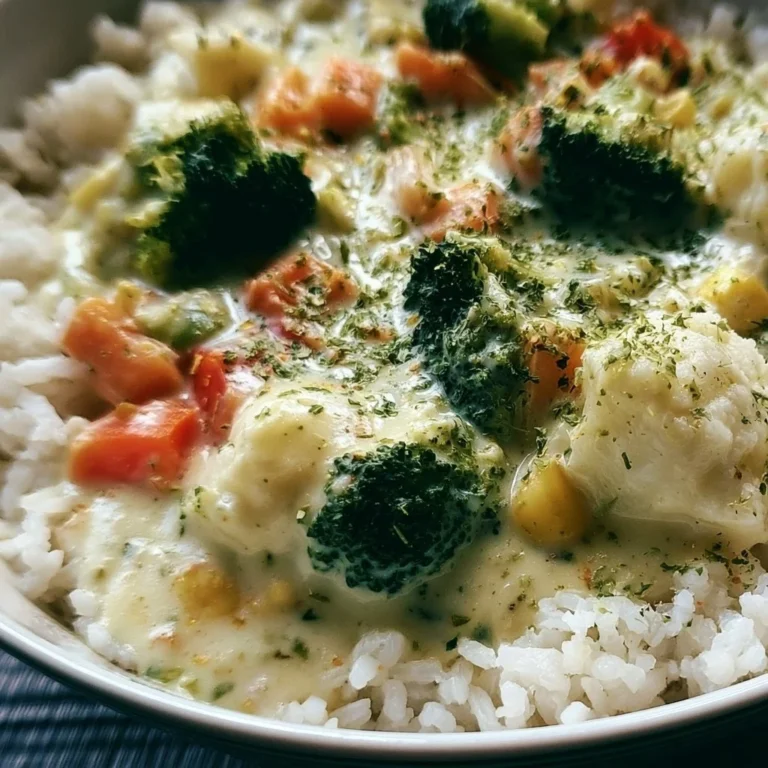 Cremige Gemüse-Frischkäse-Reis-Schüssel mit frischem Gemüse und Reis.
