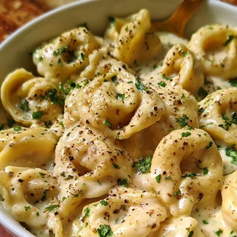 Cremige Knoblauch-Parmesan Tortellini mit frischen Kräutern und Parmesan