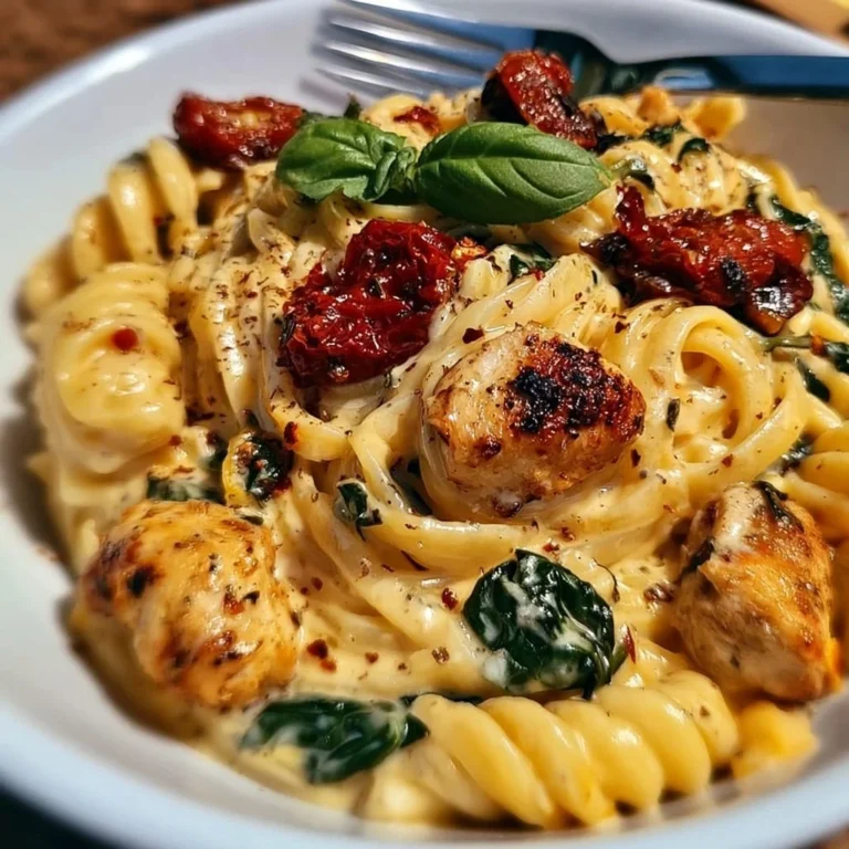 Cremige toskanische Hähnchenpasta mit tošk jene Pasta serviert