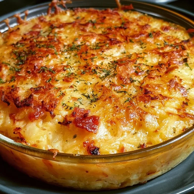 Cremiger Hüttenkäse Kartoffelrösti Auflauf frisch aus dem Ofen serviert