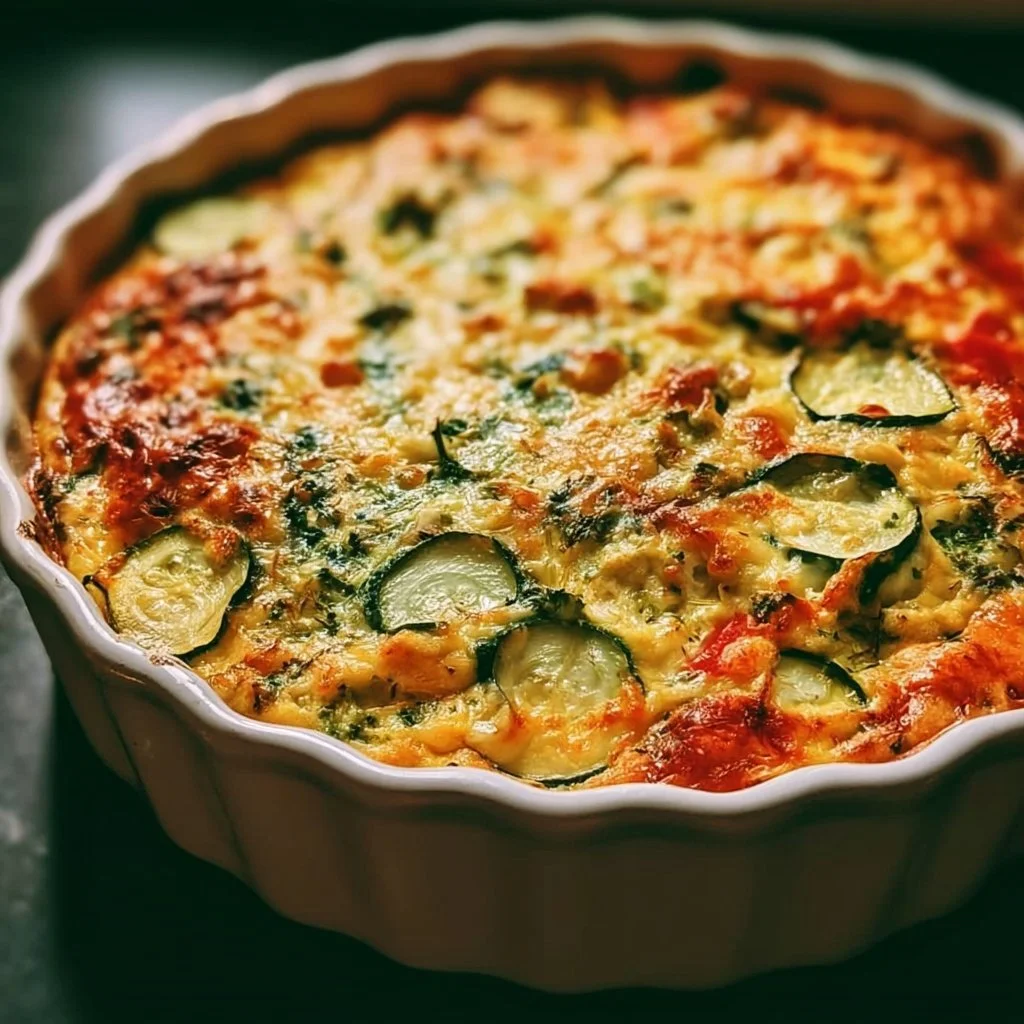 Cremiger Zucchini Auflauf aus frischen Zutaten und Käse überbacken.