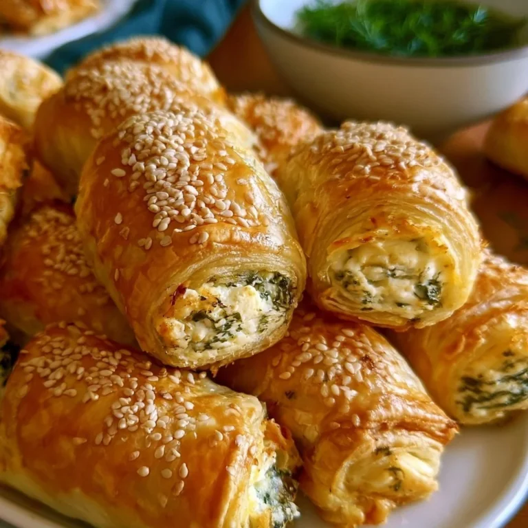 Knusprige Feta-Rollen im Blätterteig, perfekt als Snack oder Vorspeise.