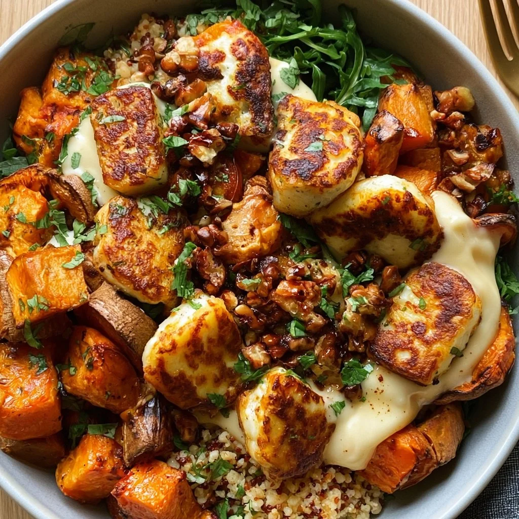 Crispy Halloumi and Roasted Sweet Potato Bowl