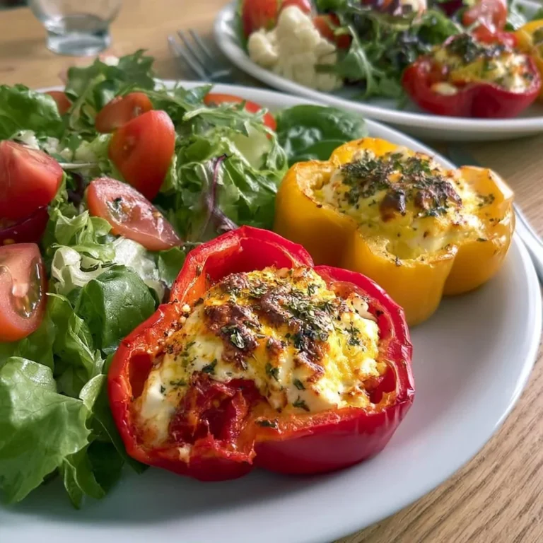 Gefüllte Feta Paprika auf einem bunten Salat-Teller serviert