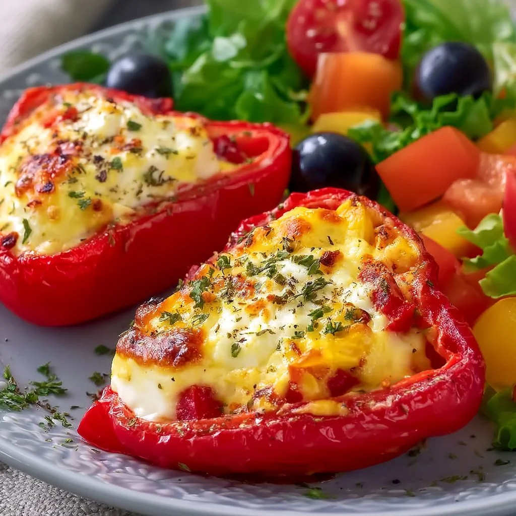 Gefüllte Feta Paprika mit buntem Salat