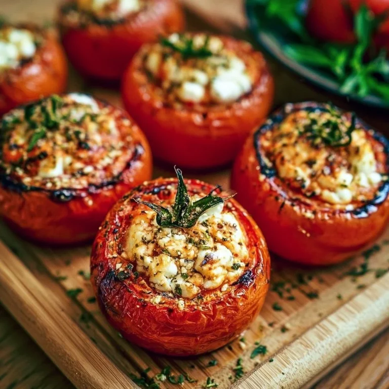 Gefüllte Grilltomaten mit Feta auf dem Grill serviert
