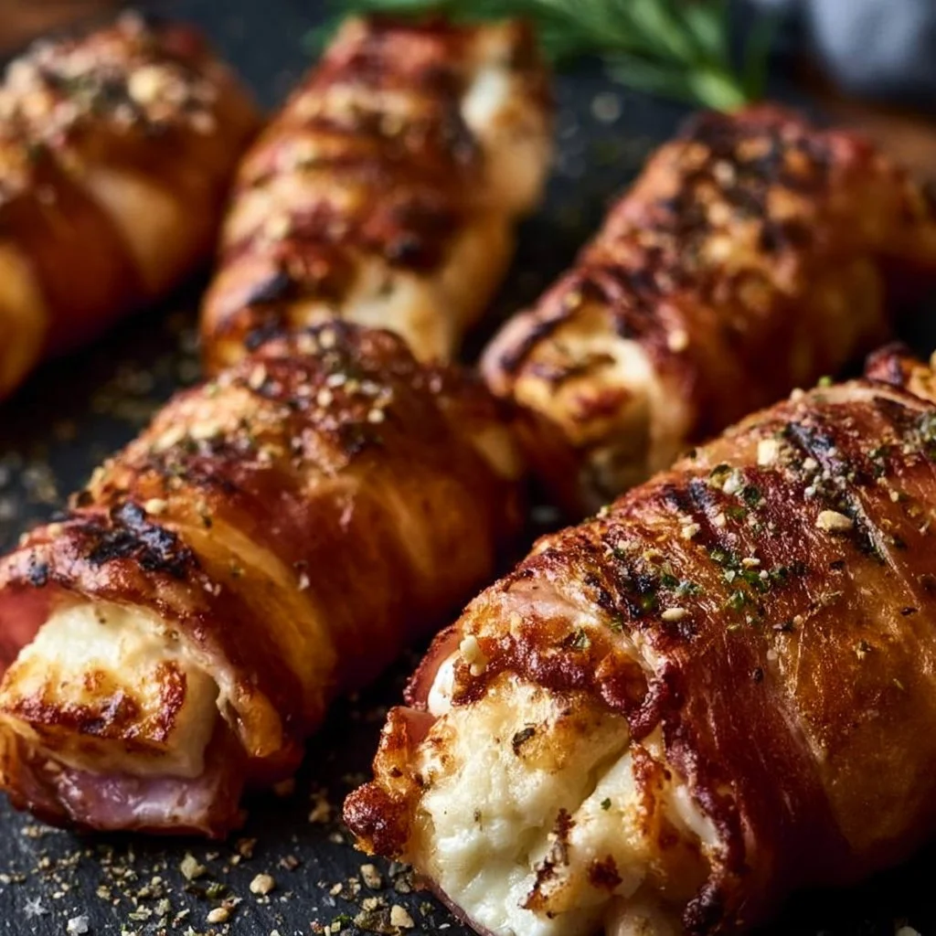 Gegrillte Feta-Schinkenröllchen
