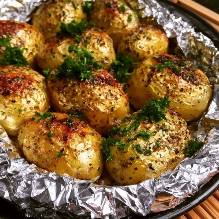 Würzige Grillkartoffeln in Alufolie auf einem Grillrost