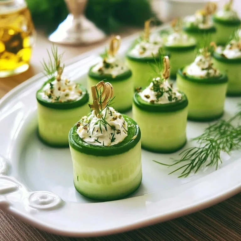 Gurkenröllchen mit Frischkäse auf einem Teller als schnelles Fingerfood