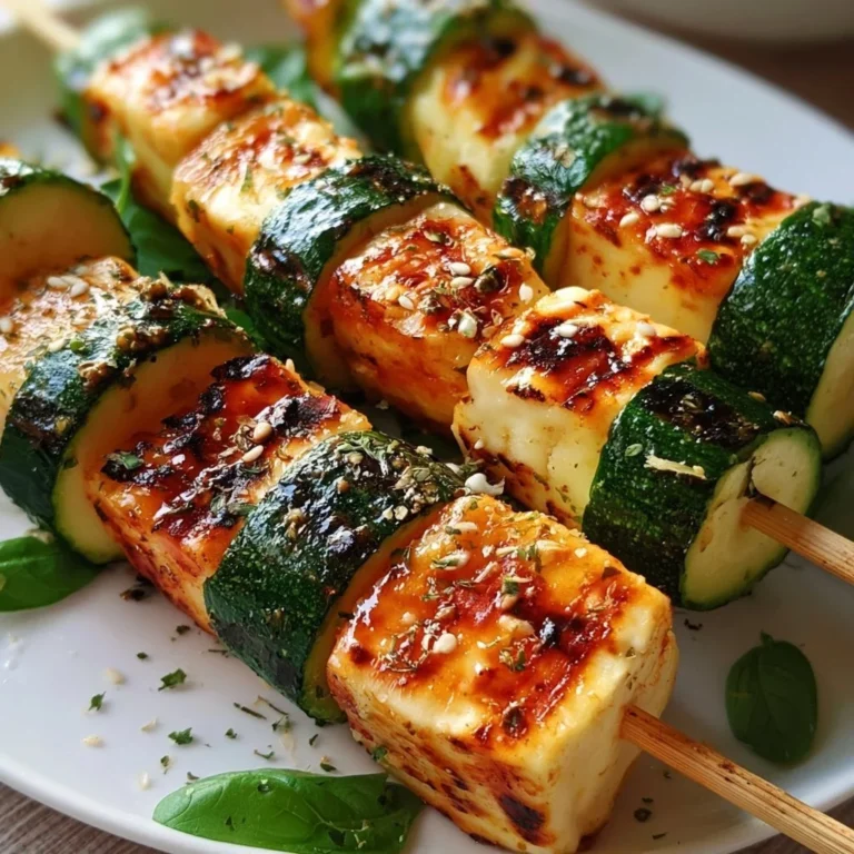 Gegrillte Halloumi-Zucchini-Spieße auf einem Grillteller