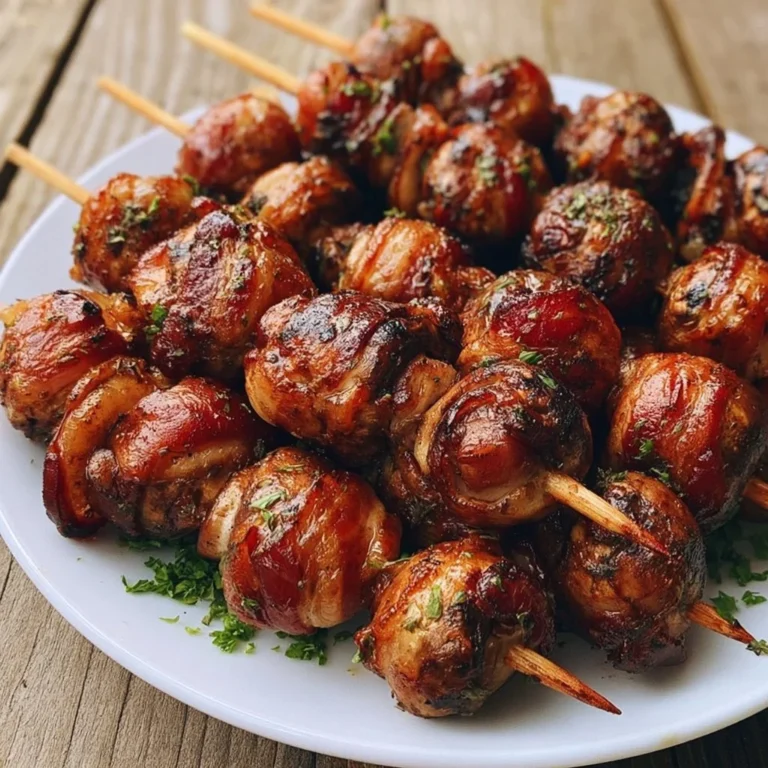 Herzhafte BBQ-Bacon-Champignon-Spieße auf dem Grill