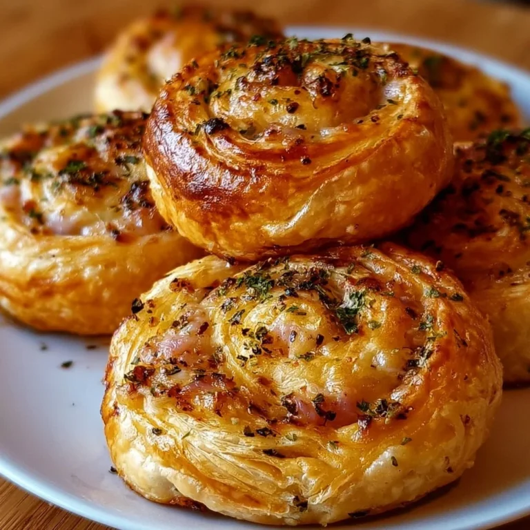 Herzhafte Blätterteigschnecken frisch aus dem Ofen, ideal für Snacks und Partys.