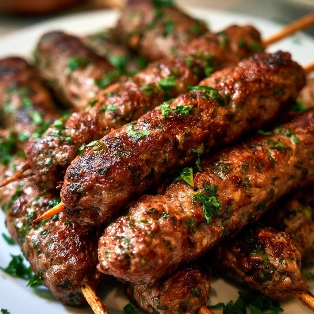Saftige Kafta Kebabs auf dem Grill serviert, köstliches Gericht für jeden Anlass.