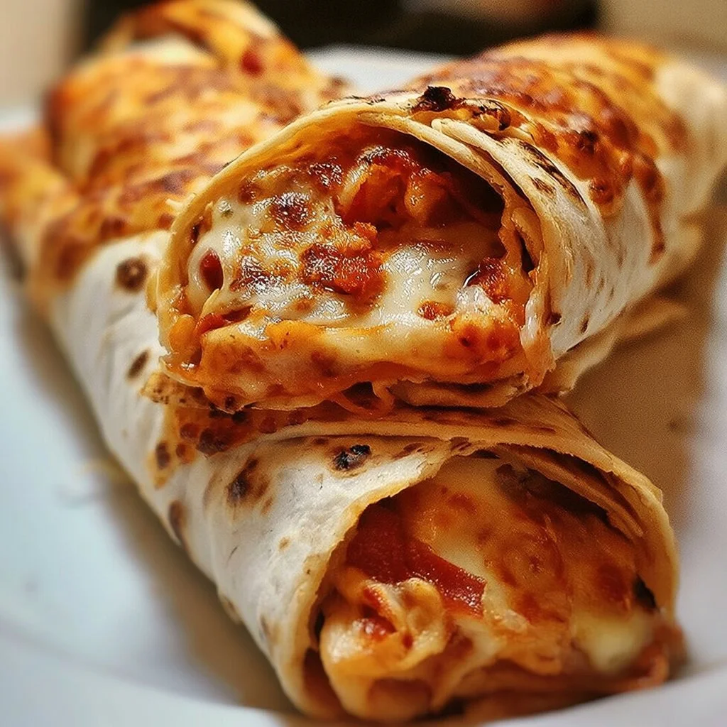 Leckere Käse-Pizza-Wraps auf einem Teller serviert.