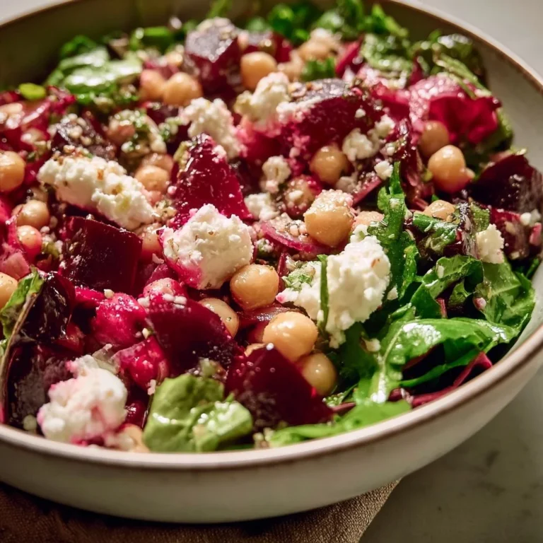 Kichererbsen-Rote Bete-Feta-Salat mit Zitrone und Knoblauch Vinaigrette