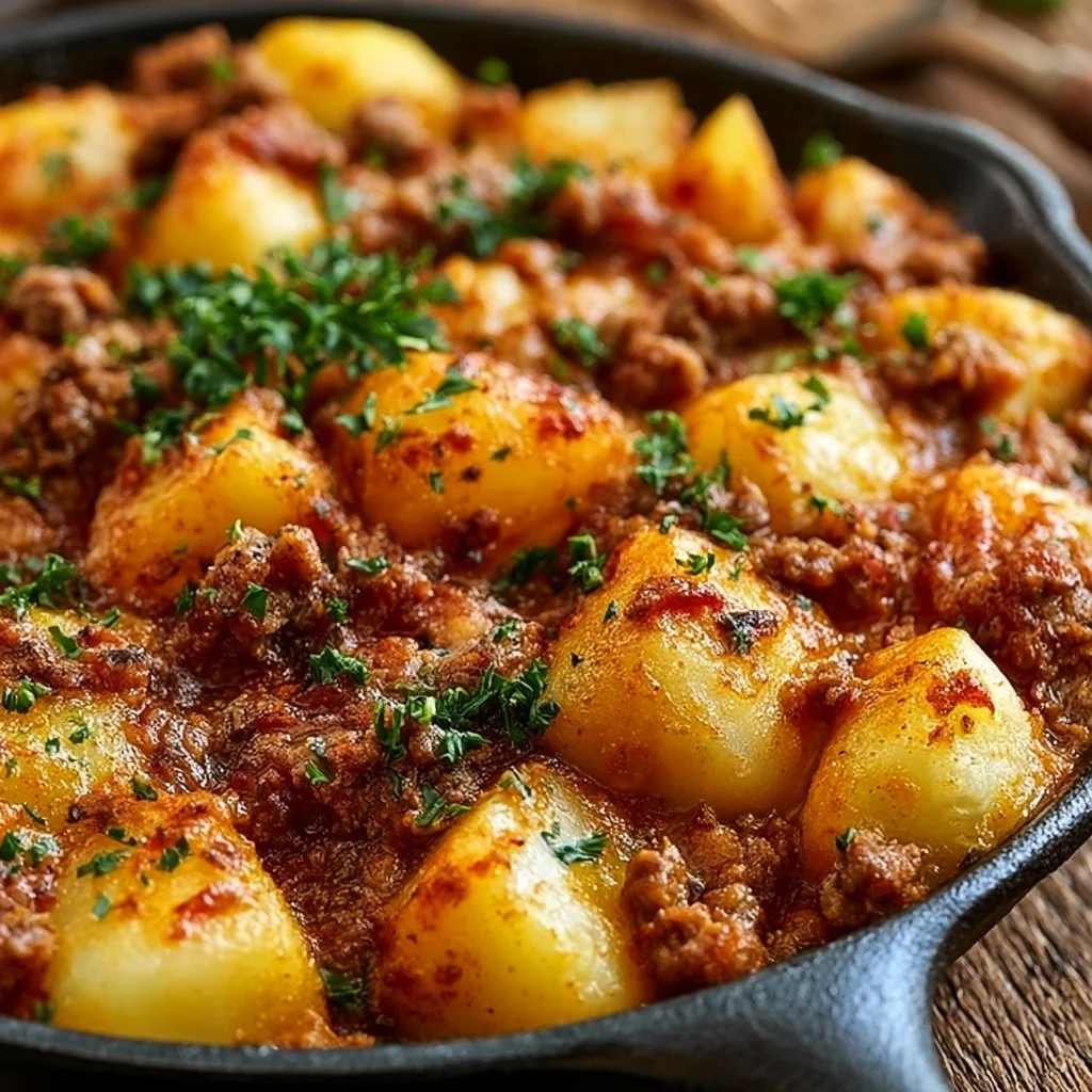 Köstliche Kartoffelpfanne mit Hackfleisch