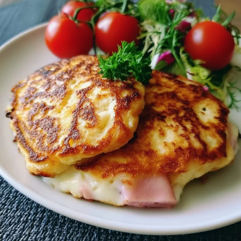 Leckere Low Carb Schinken-Mozzarella-Pfannkuchen auf einem Teller serviert