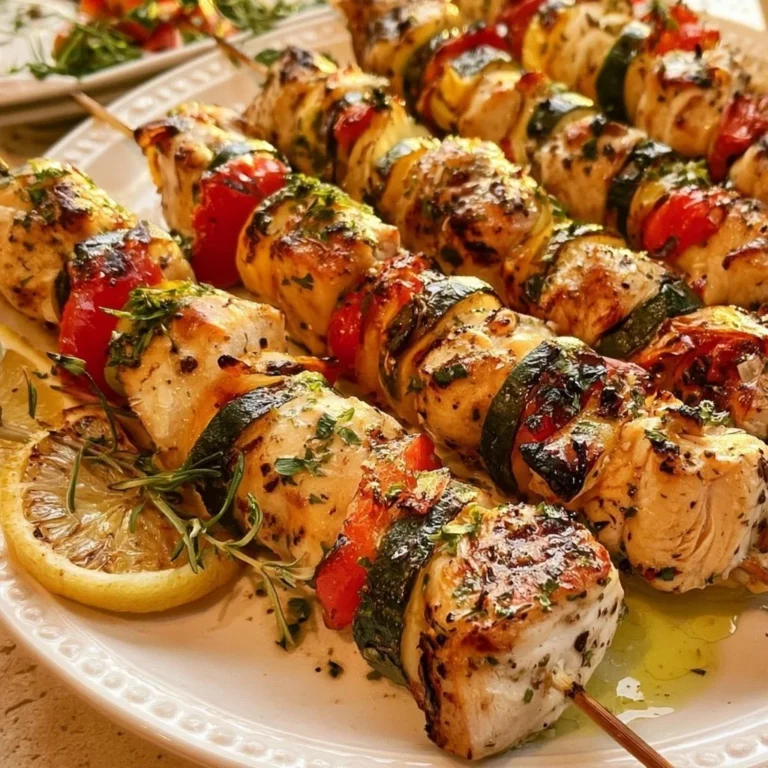 Mediterrane Hähnchenspieße mit buntem Gemüse auf dem Grill.