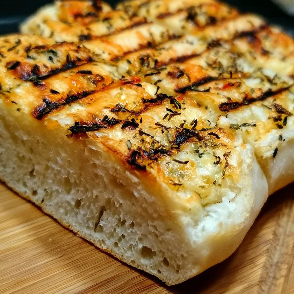 Mediterranes Grillbrot auf dem Grill zubereitet, goldbraun und knusprig.