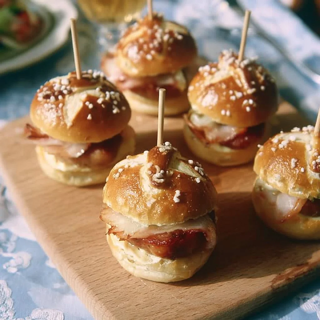 Mini-Laugen-Burger mit leckerem Leberkäse auf einem Teller