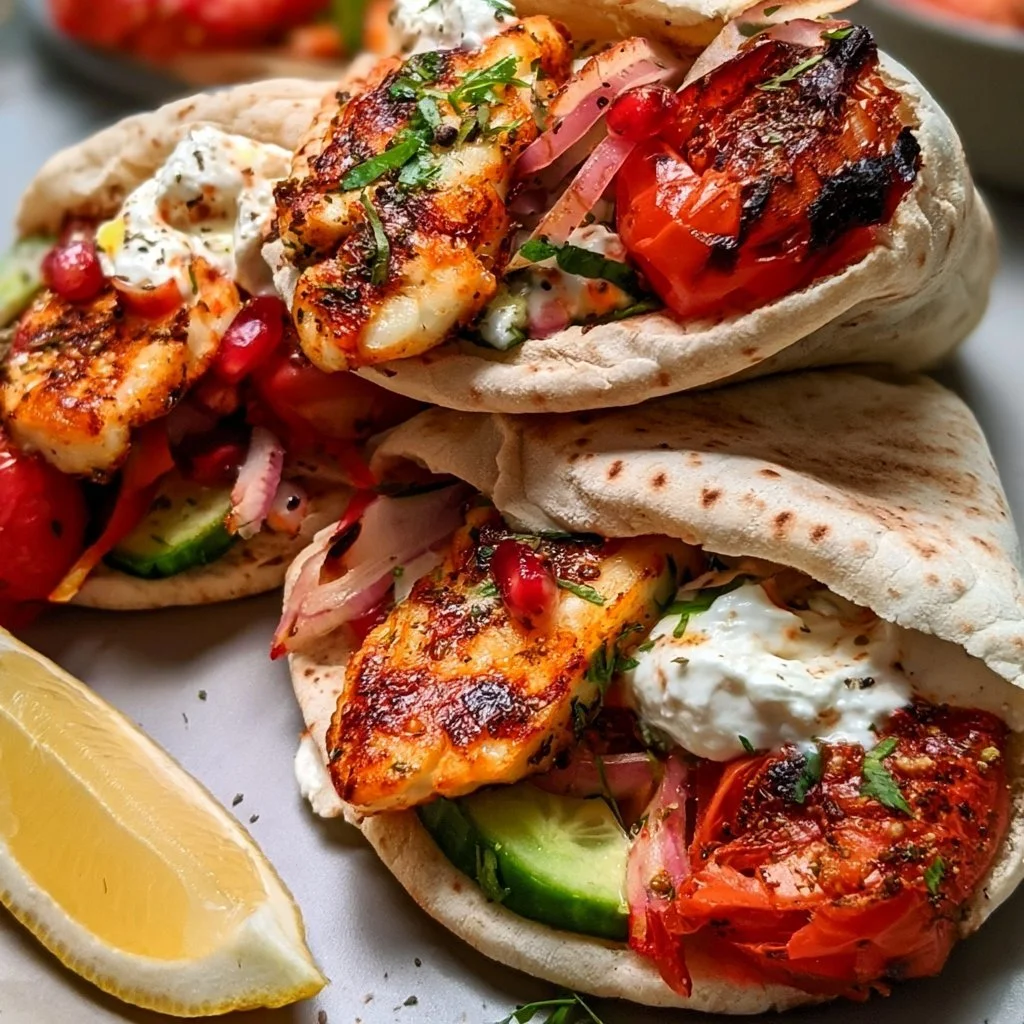 Leckere Mittelmeer-Halloumi-Pitas mit frischen Zutaten und aromatischem Halloumi