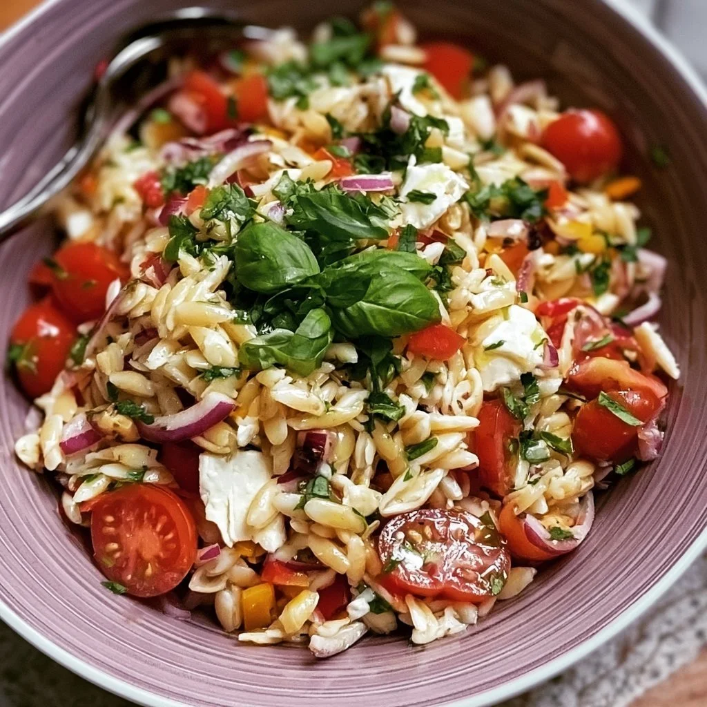Schneller Kritharaki Salat mit frischen Zutaten und Dressing