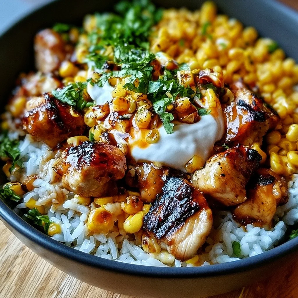 Street Corn Hähnchen Reis Bowl Rezept mit frischen Zutaten und Gewürzen