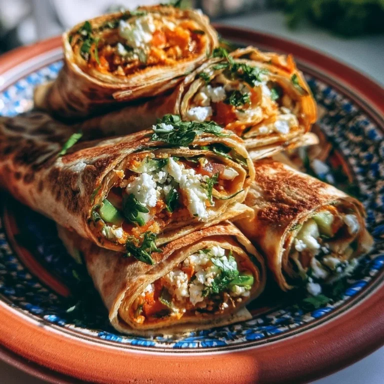 Tortilla-Rollen mit Feta und frischen Zutaten auf einem Holzbrett