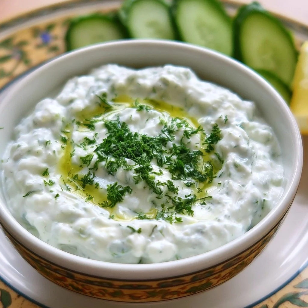 Cremiger Tzatziki-Dip mit frischem Joghurt, Gurken und Kräutern