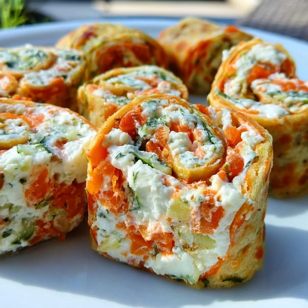 Vegetarische Gemüserolle mit Frischkäse und Feta auf einem Teller