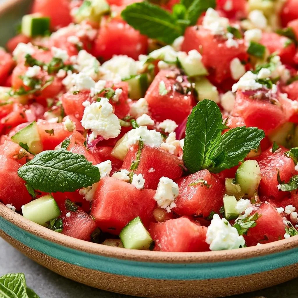 Wassermelonen-Feta-Salat mit Minze – frisch & schnell