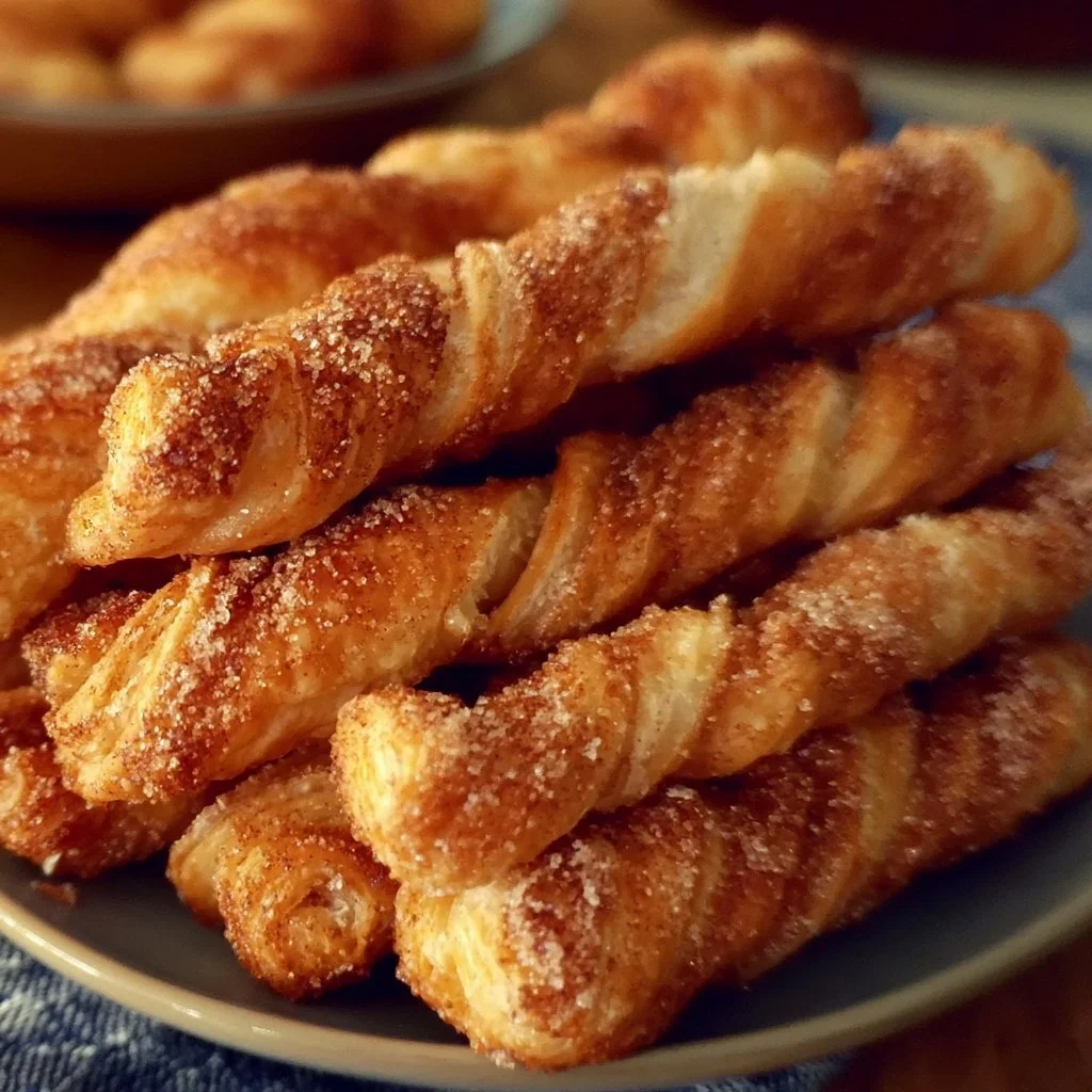 Zimt-Zucker-Sticks aus Blätterteig auf einem Teller angerichtet