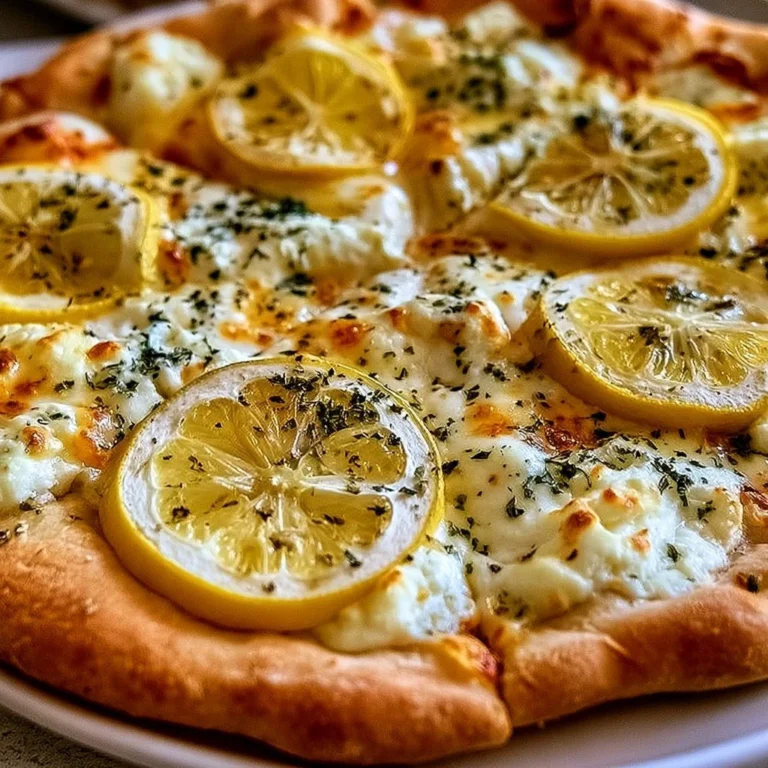 Zitronenpizza mit Ricotta und Mozzarella auf einem Backblech