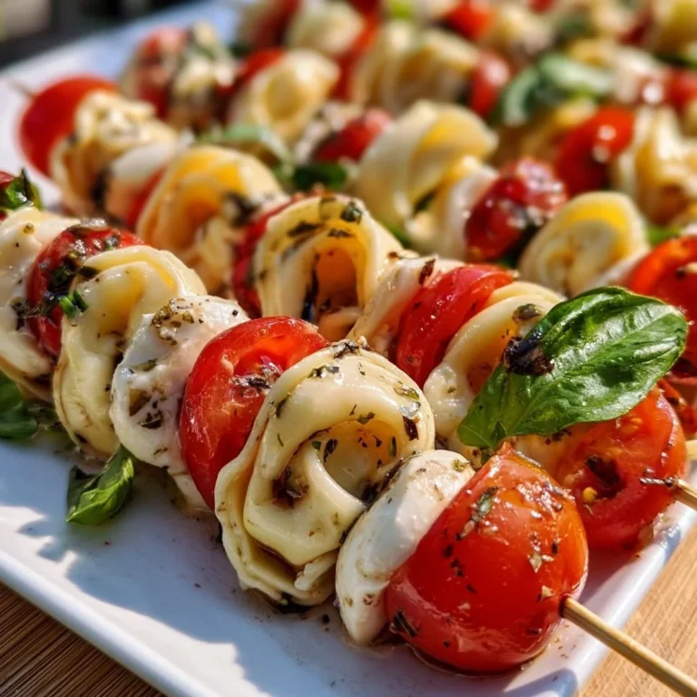 Leckere Caprese-Tortellini-Spieße mit Tomaten, Mozzarella und Basilikum