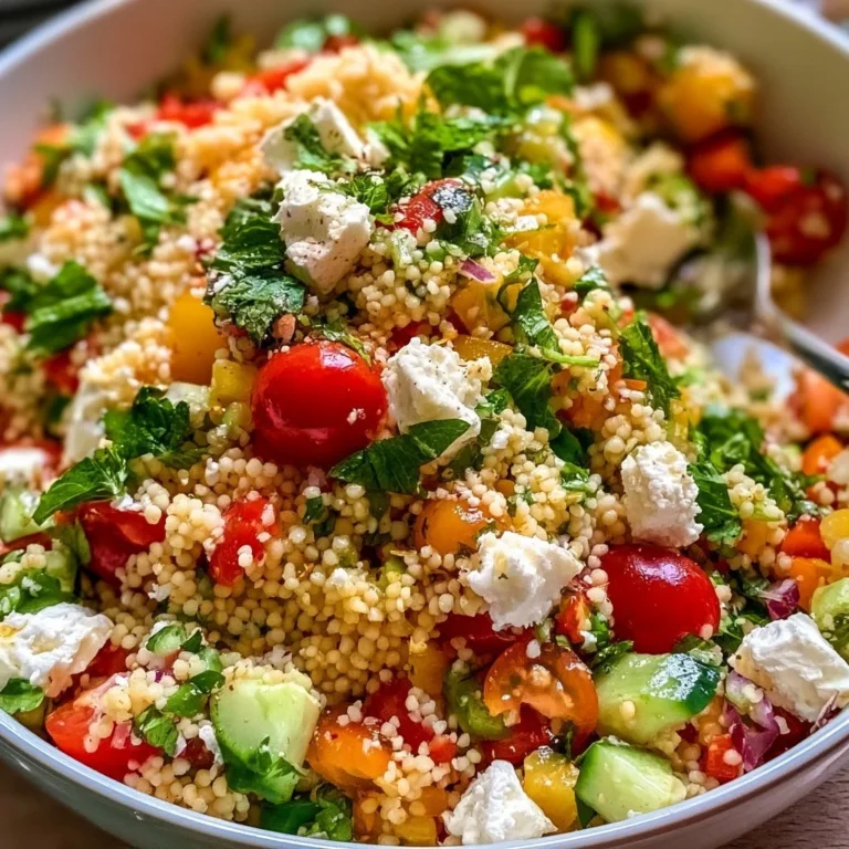 Couscous-Salat mit Feta und frischem Gemüse in einer bunten Schüssel