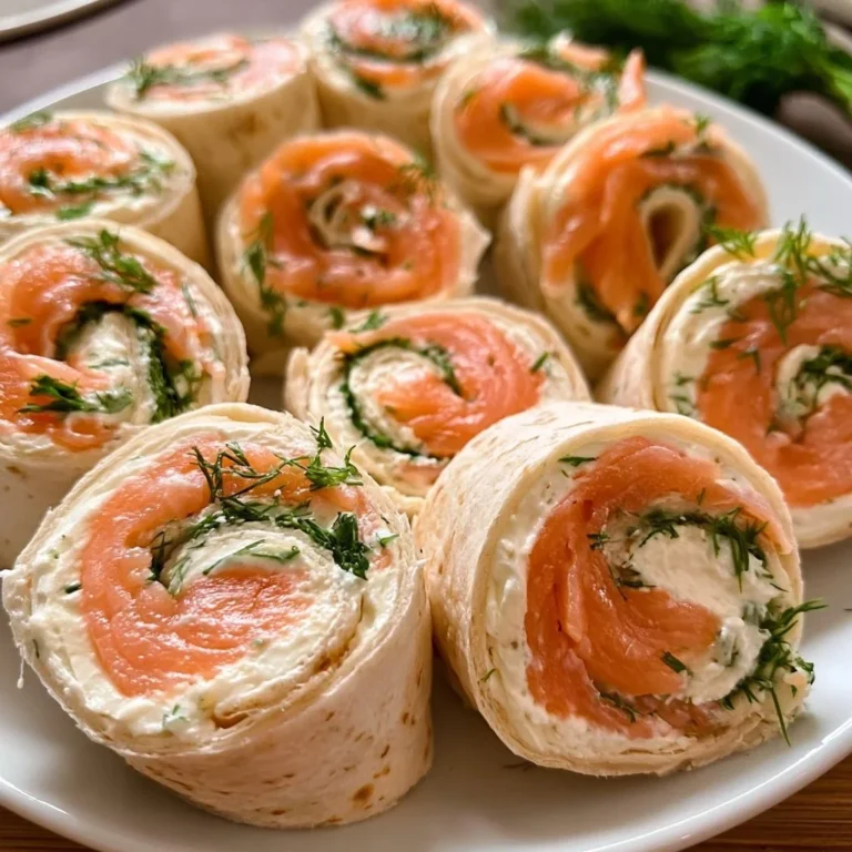 Frischkäse-Lachs-Röllchen auf einem Teller serviert