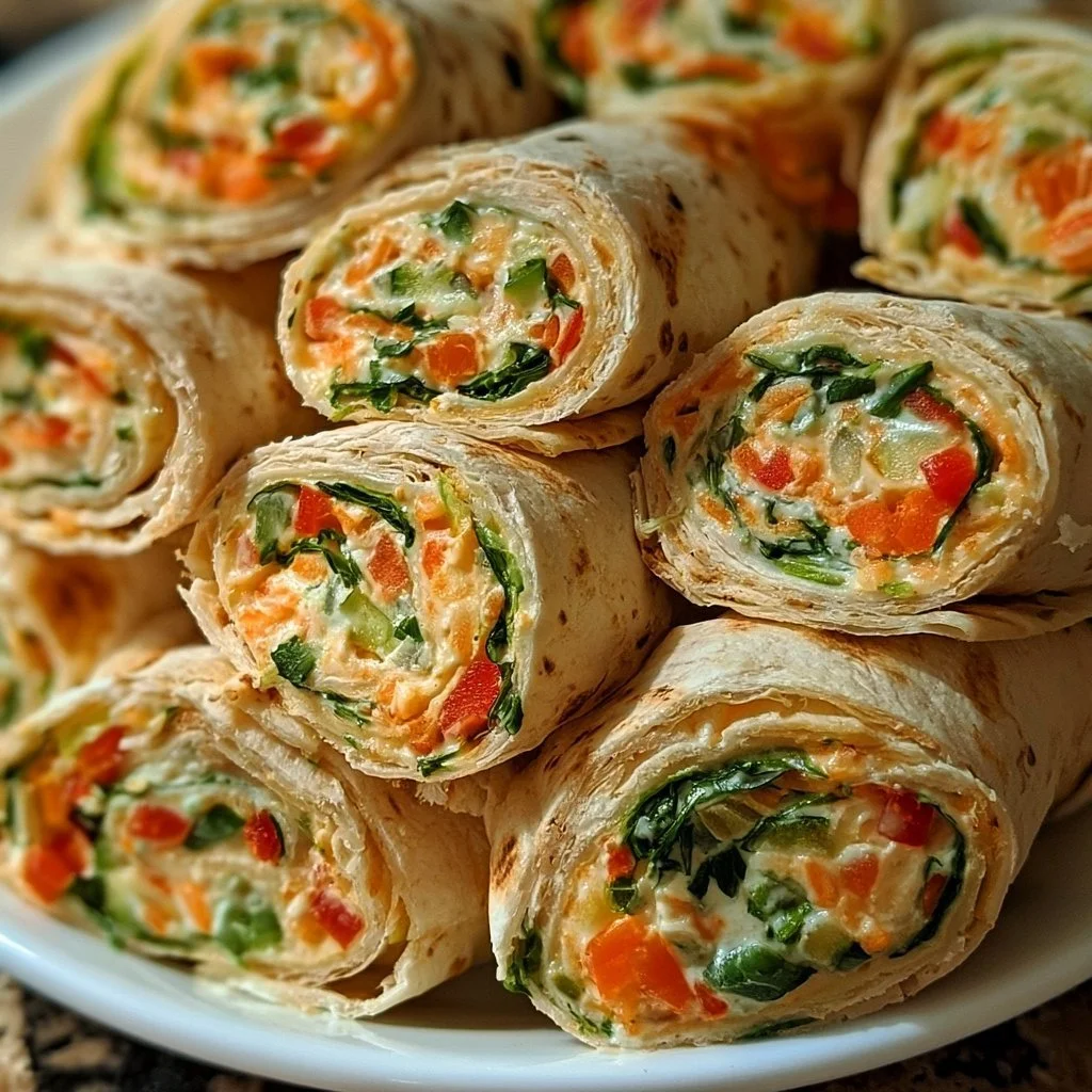 Leckere Gemüse-Tortilla-Röllchen auf einem Teller angerichtet