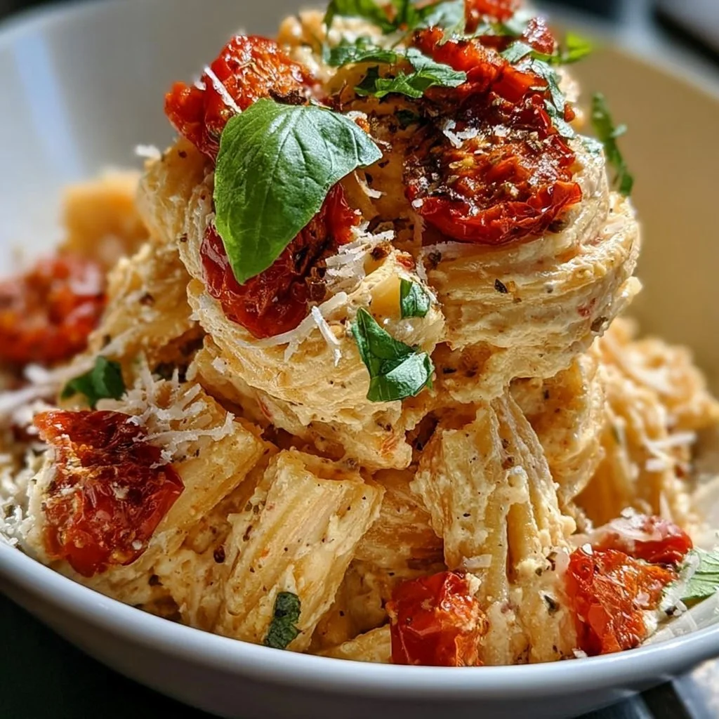 Geröstete Tomaten und Knoblauch Ricotta Pasta serviert in einer Schüssel