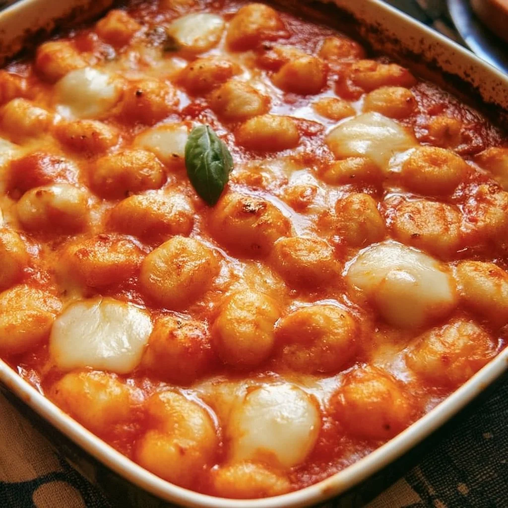 Gnocchi Auflauf mit Tomatensauce und geschmolzenem Mozzarella