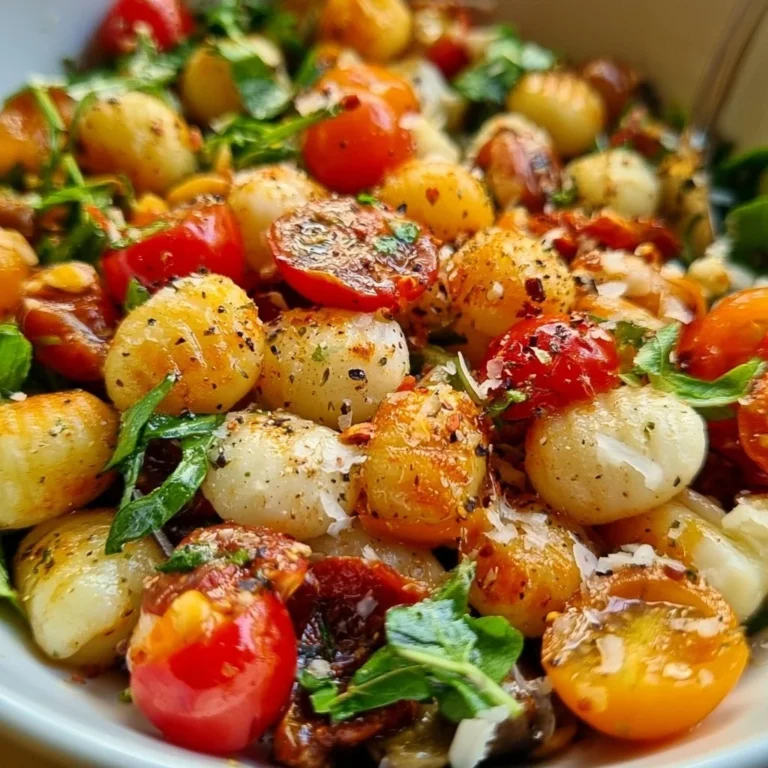 Leckerer Gnocchi-Salat mit frischem Gemüse und Dressing