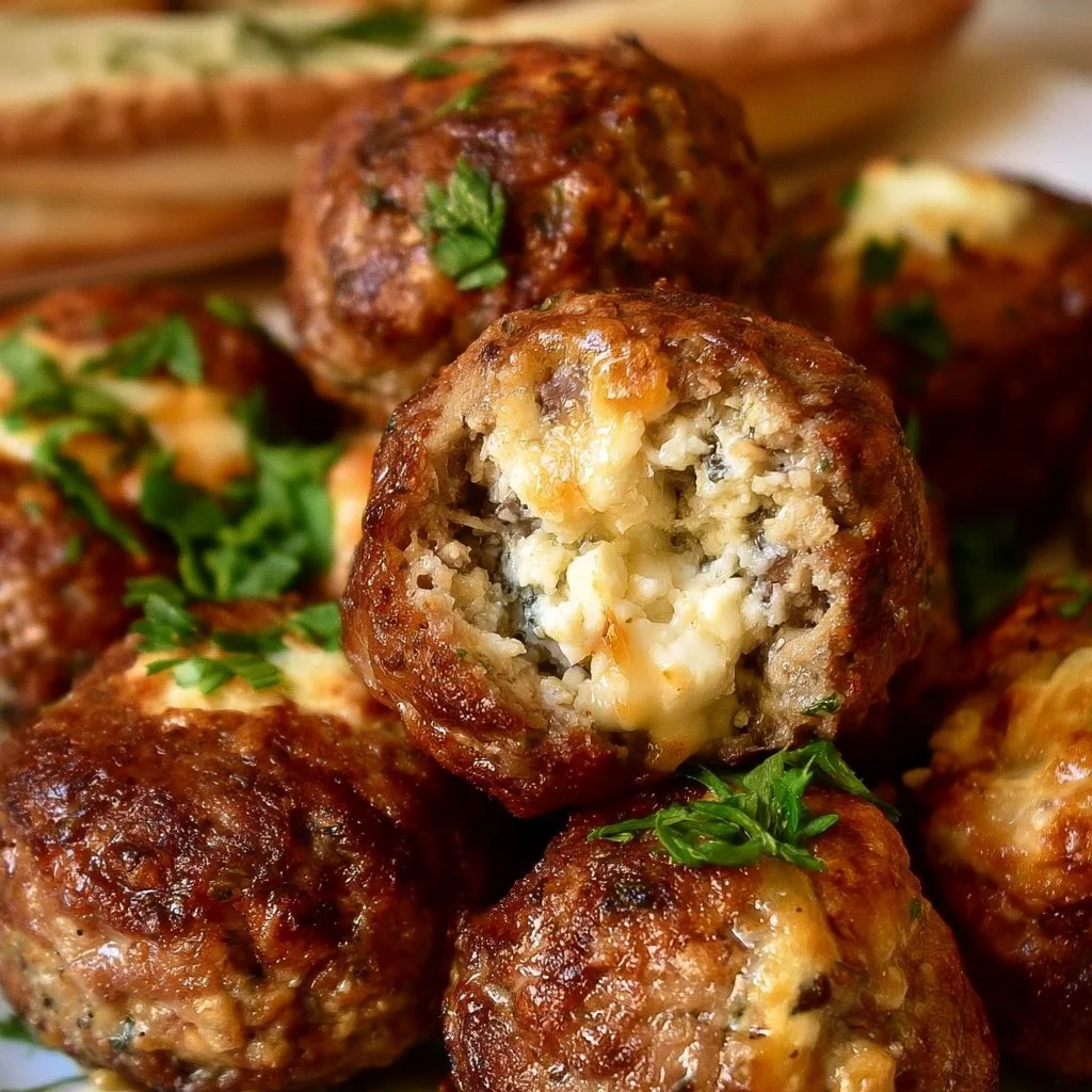 Griechische Frikadellen mit Schafskäse gefüllt auf einem Teller