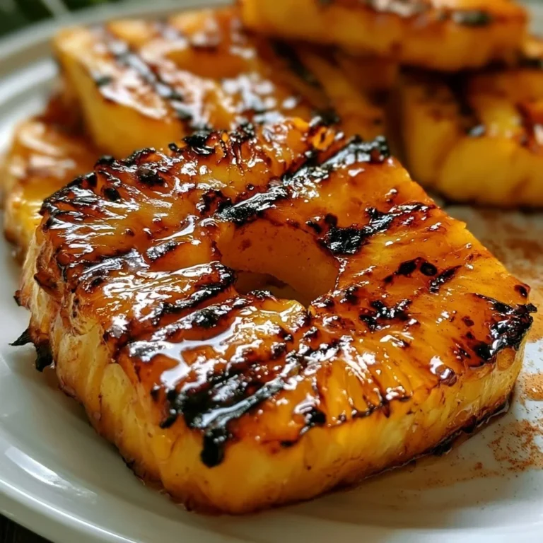 Gegrillte Ananas mit Honig und Zimt auf einem Grillplatz.