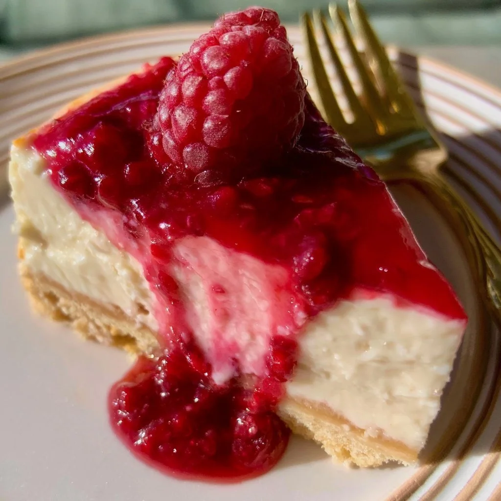 Himbeer Schmand Kuchen mit frischen Himbeeren und cremigem Schmand-Topping