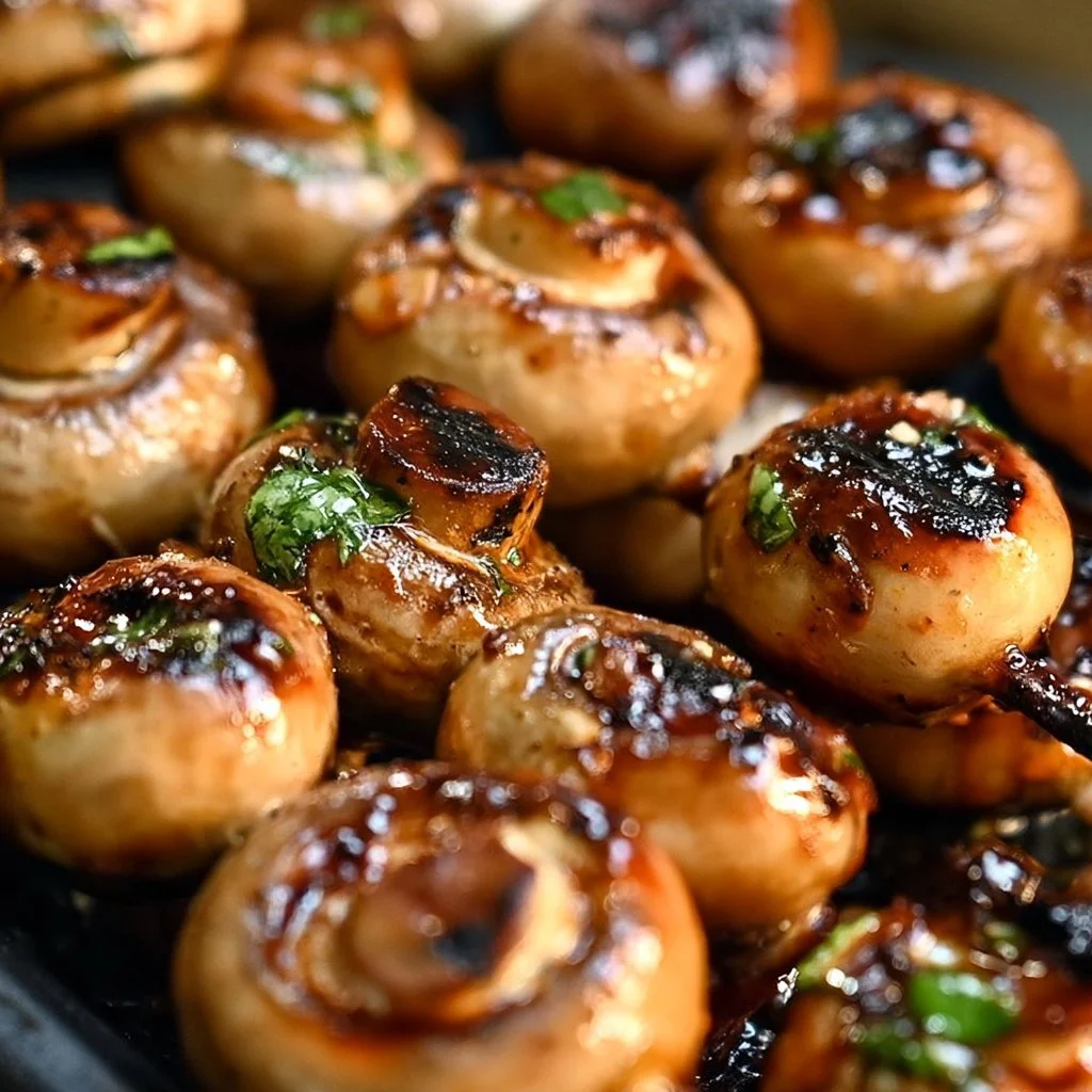 Saftige gegrillte Pilzspieße mit würziger Marinade auf dem Grill