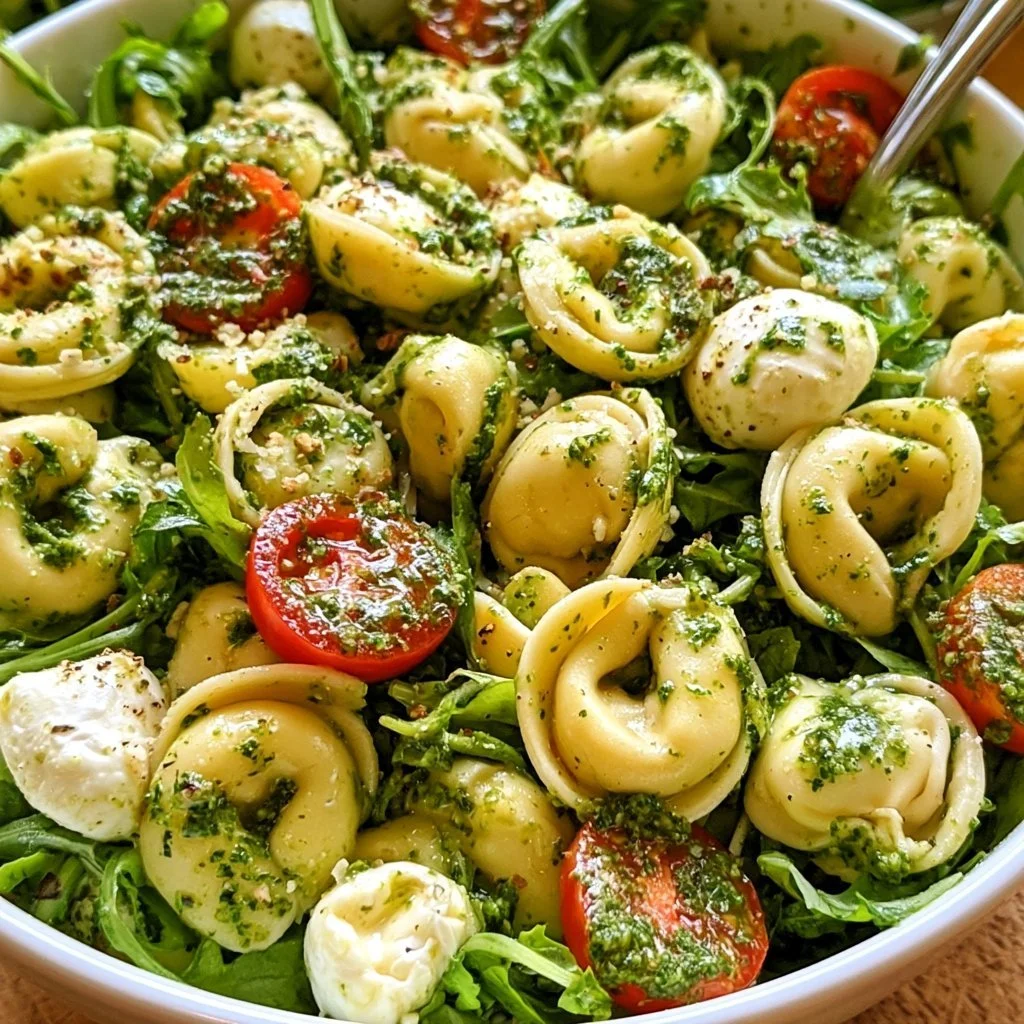Leckerer Tortellini-Salat mit frischem Gemüse und Dressing