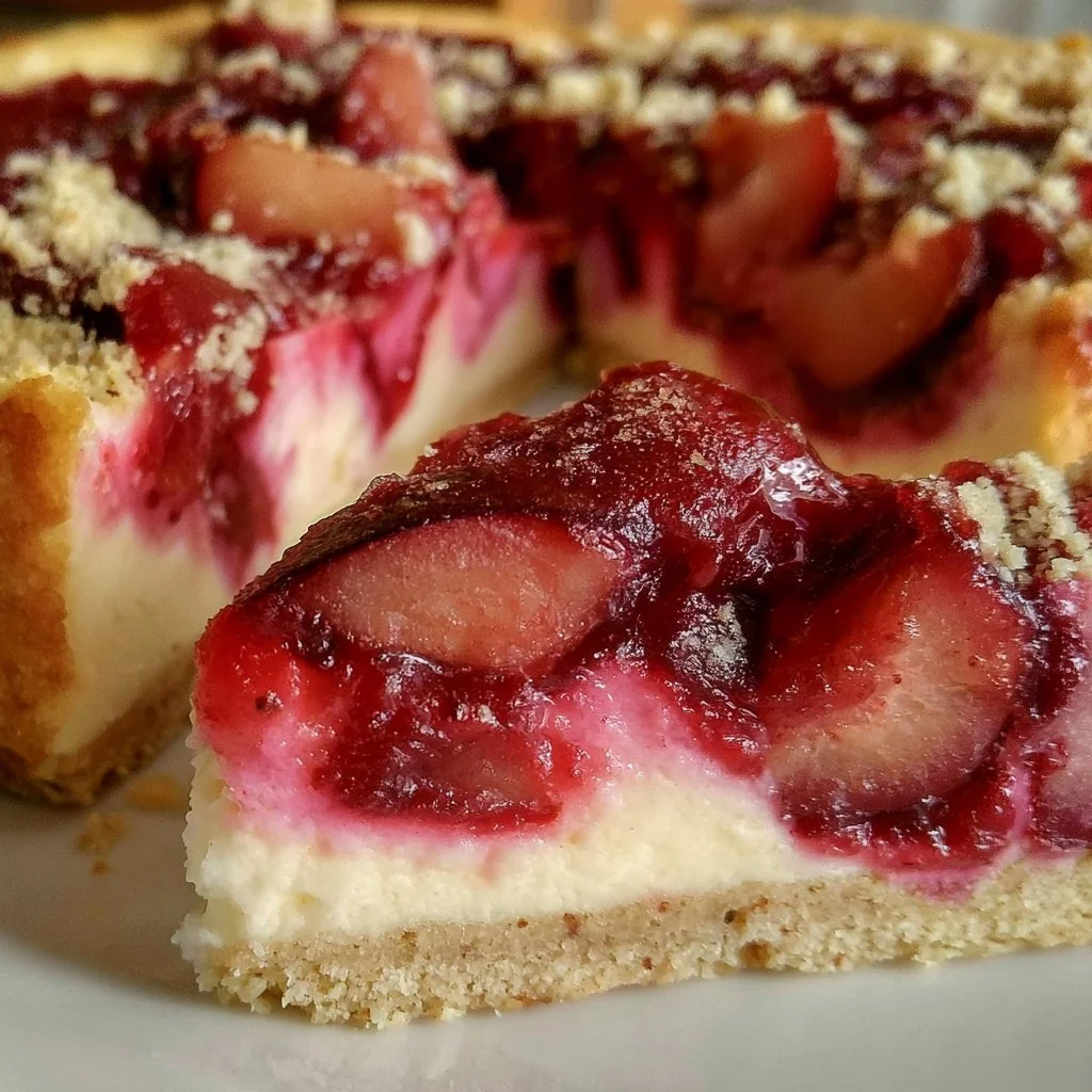 Leckerer Pflaumen-Käsekuchen mit frischen Pflaumen und cremiger Käsekuchenfüllung