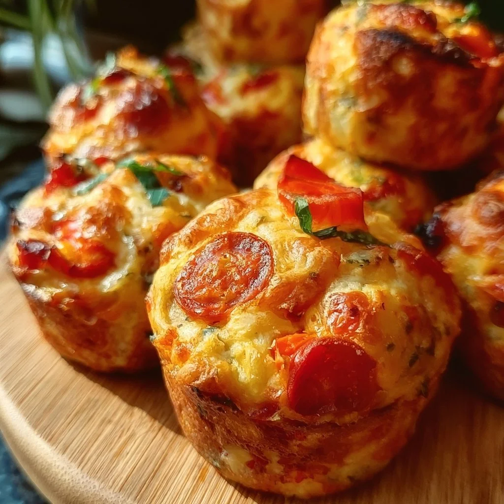 Leckere Pizza-Muffins frisch aus dem Ofen mit Käse und Tomatensauce
