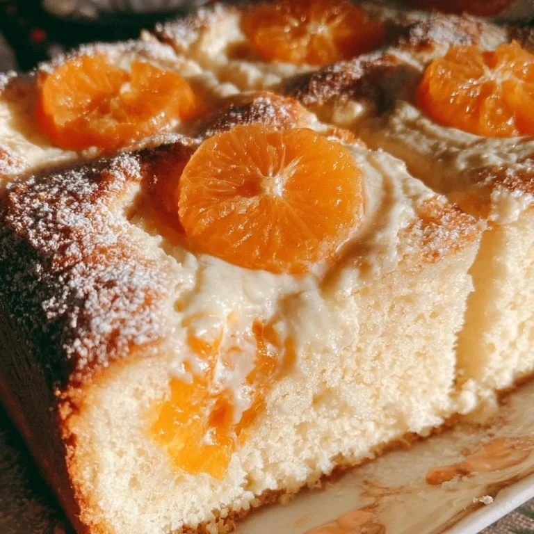 Saftiger Schmandkuchen vom Blech mit Mandarinen auf einem stilvollen Teller